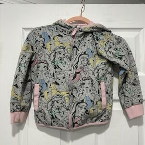 Disney Girls Size 5/6 Long Sleeve Full Zip Disney Princess Hooded Sweatshirt EUC